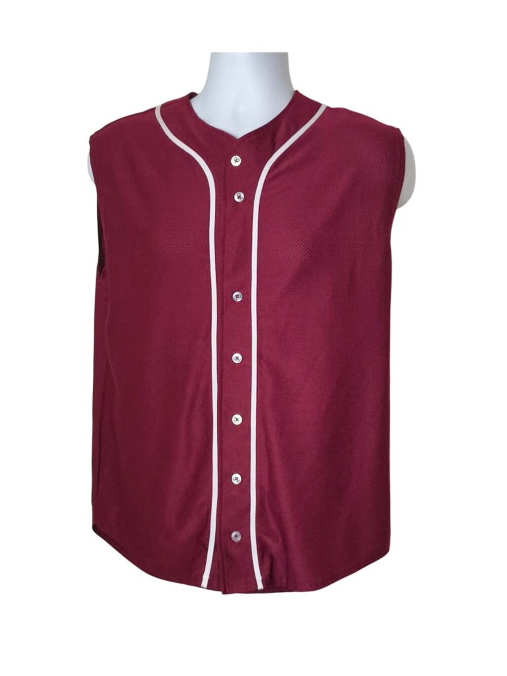 A4 Mens S Sleeveless Baseball Jersey Maroon Button-Up Mesh Athletic Sporty Vtg